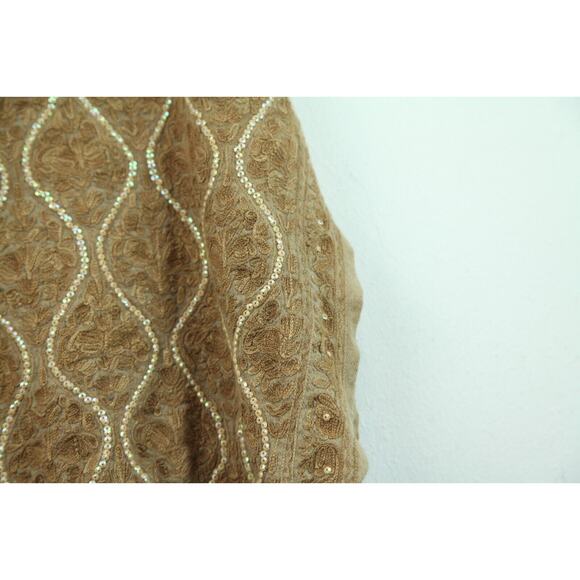 Brown Embroidered Sequin Embellished Scarf 66"x24" Boho Whimsigoth Fairy Witchy - Picture 7 of 10